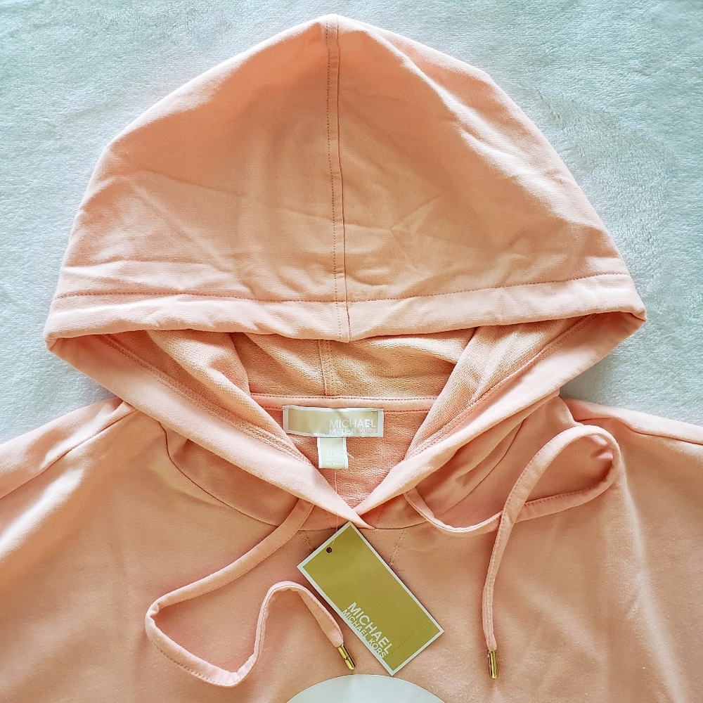 MICHAEL KORS Short Sleeve Dusty Coral Logo Hooded Sweatshirt--NWT--L - Picture 10 of 16